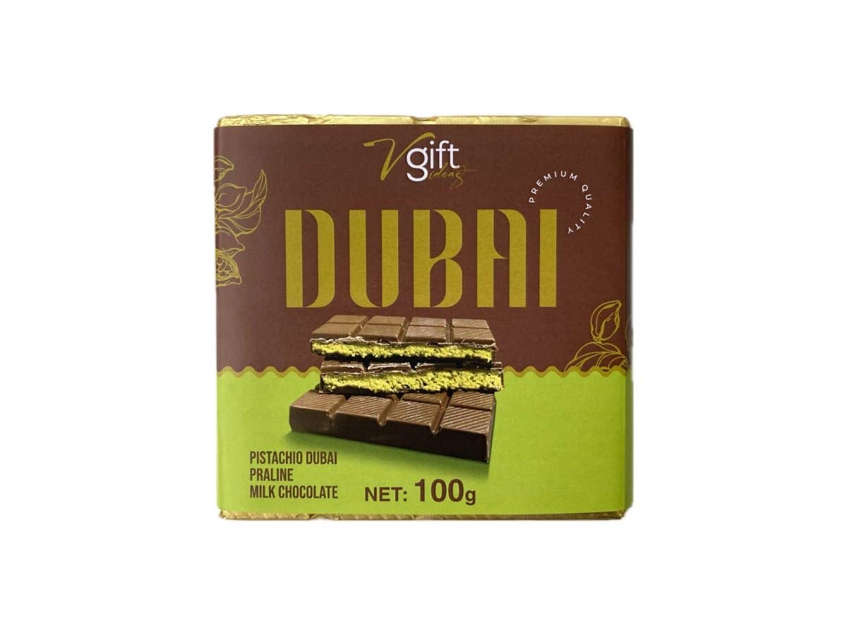 V-Gift Pistachio Praline Dubai Chocolate Bar -100g: 1 Box (100g Each-20 Pieces)