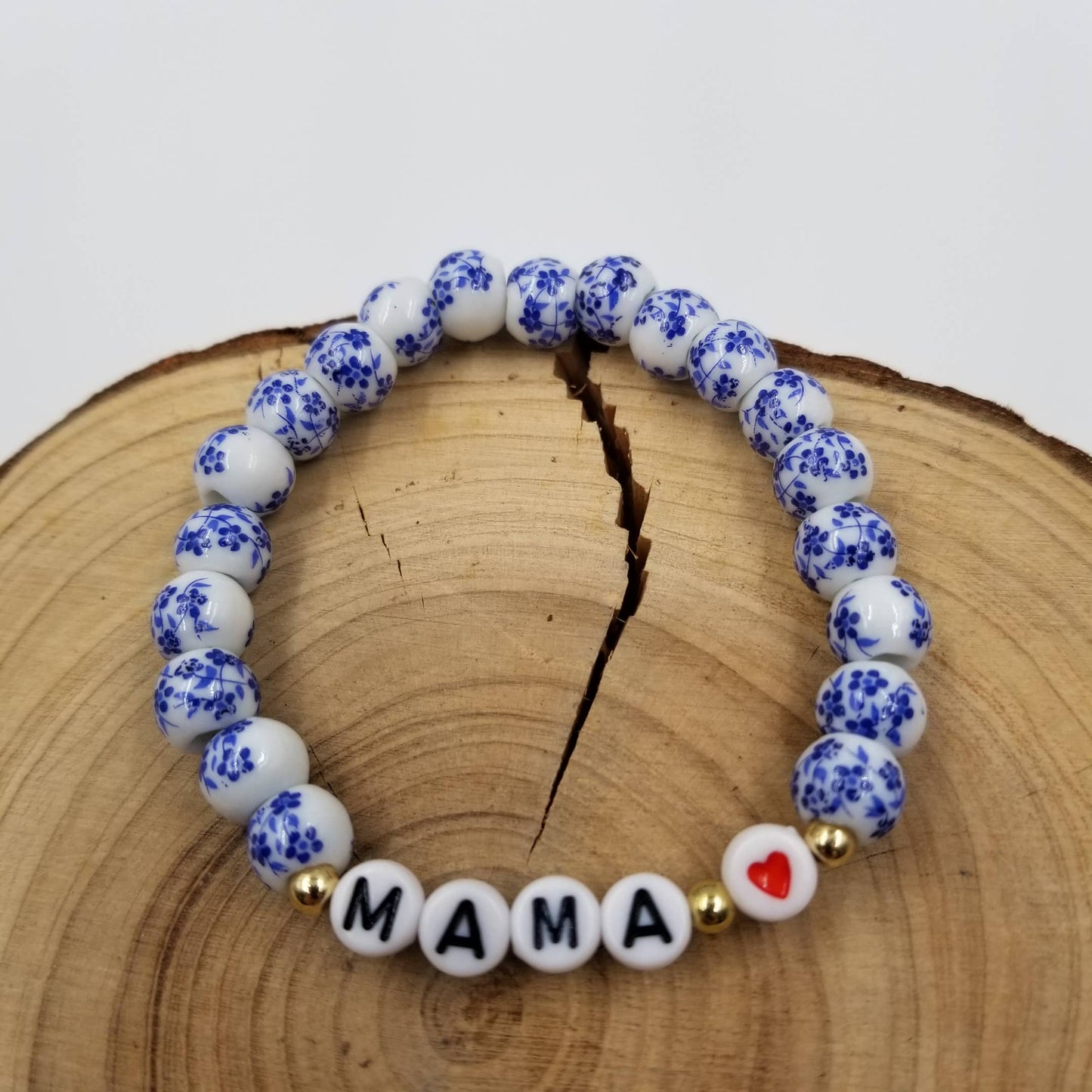 Vintage Porcelain Bead Mama Bracelet With Card