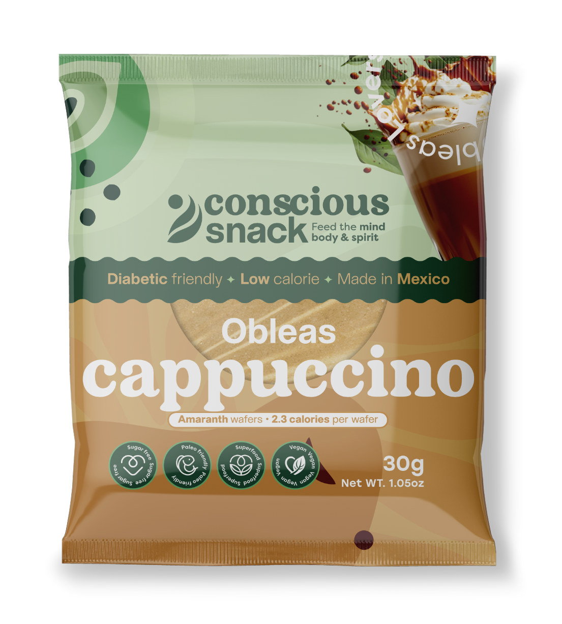 Conscious Snack Amaranth Wafers Obleas Cappuccino 1.05oz