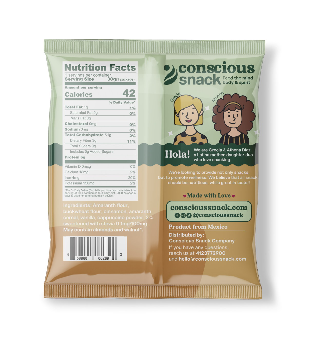 Conscious Snack Amaranth Wafers Obleas Cappuccino 1.05oz