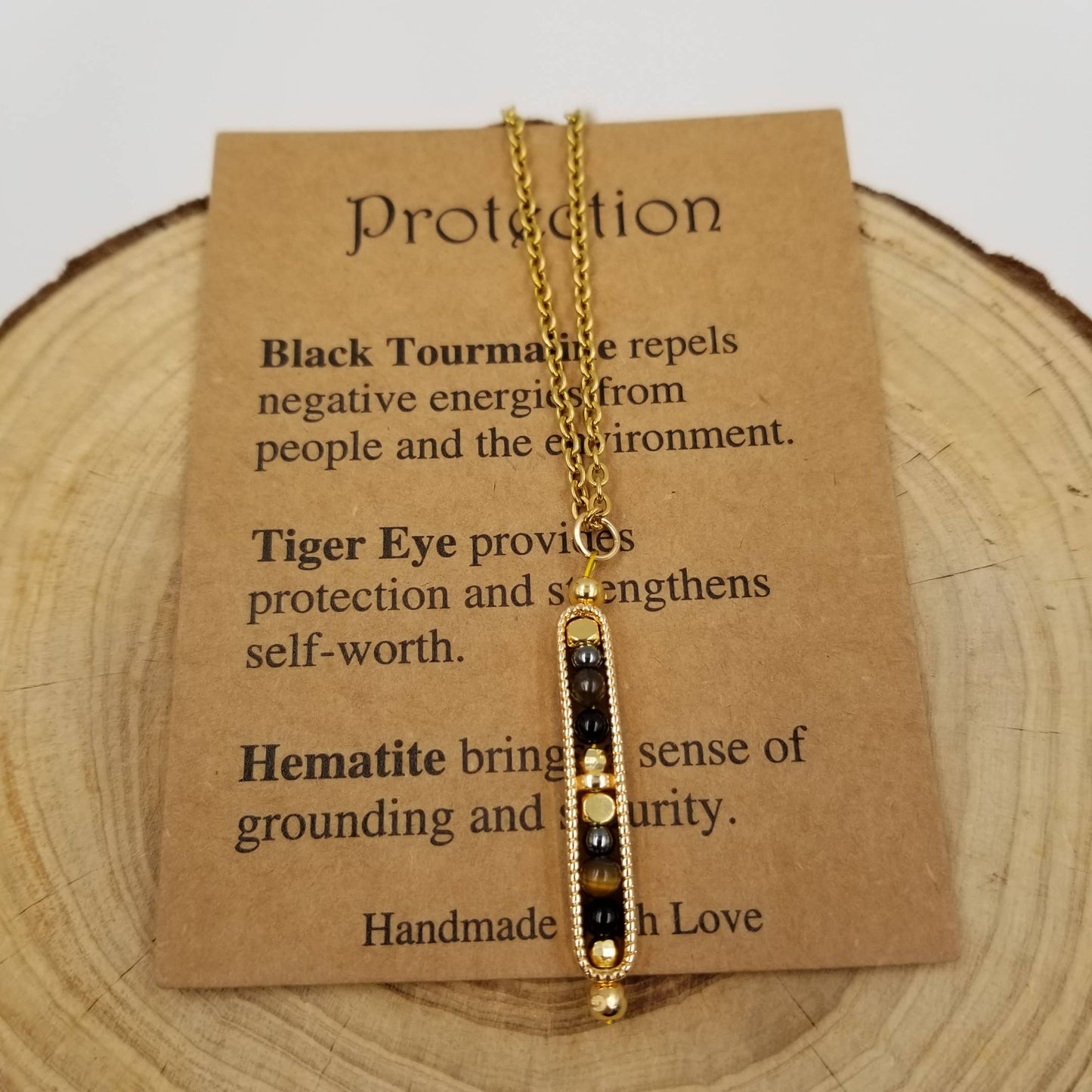 Natural Stone Wishing Bead Gift Necklace with Card: Protection