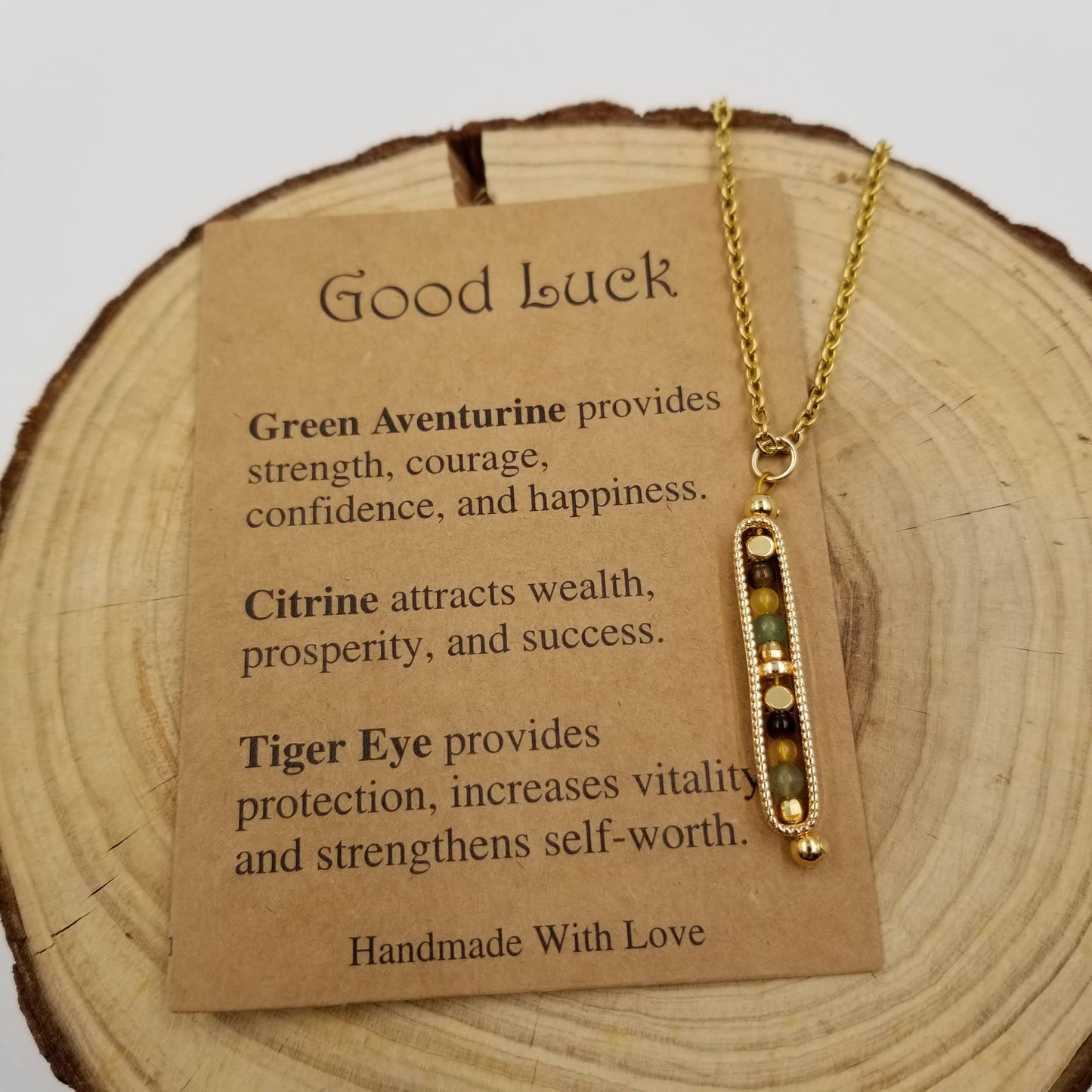 Natural Stone Wishing Bead Gift Necklace with Card: Protection