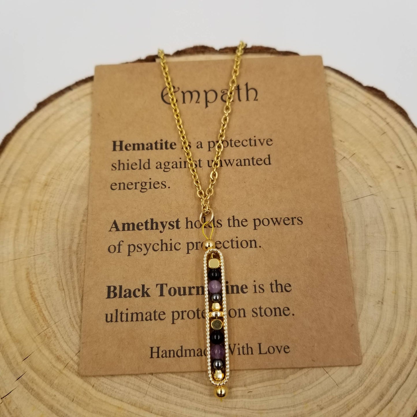 Natural Stone Wishing Bead Gift Necklace with Card: Protection