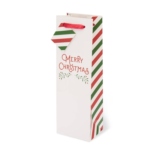 Merry Christmas Stripe Wine Bag - Single Bottle