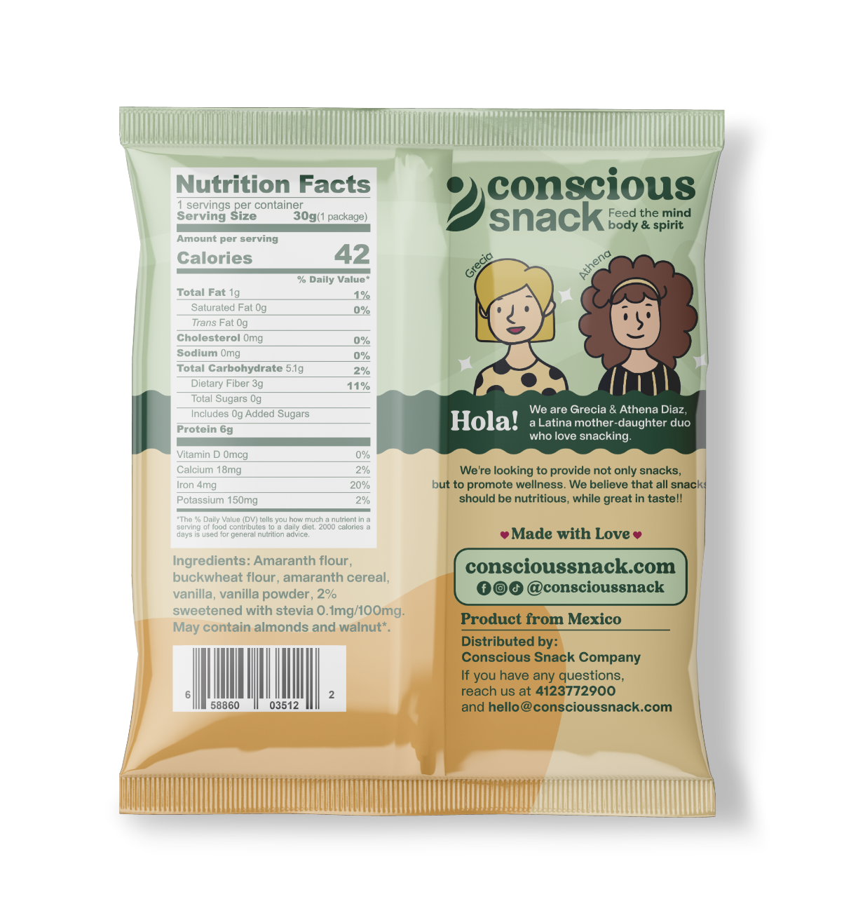 Conscious Snack Amaranth Wafers Obleas Vanilla 1.05oz