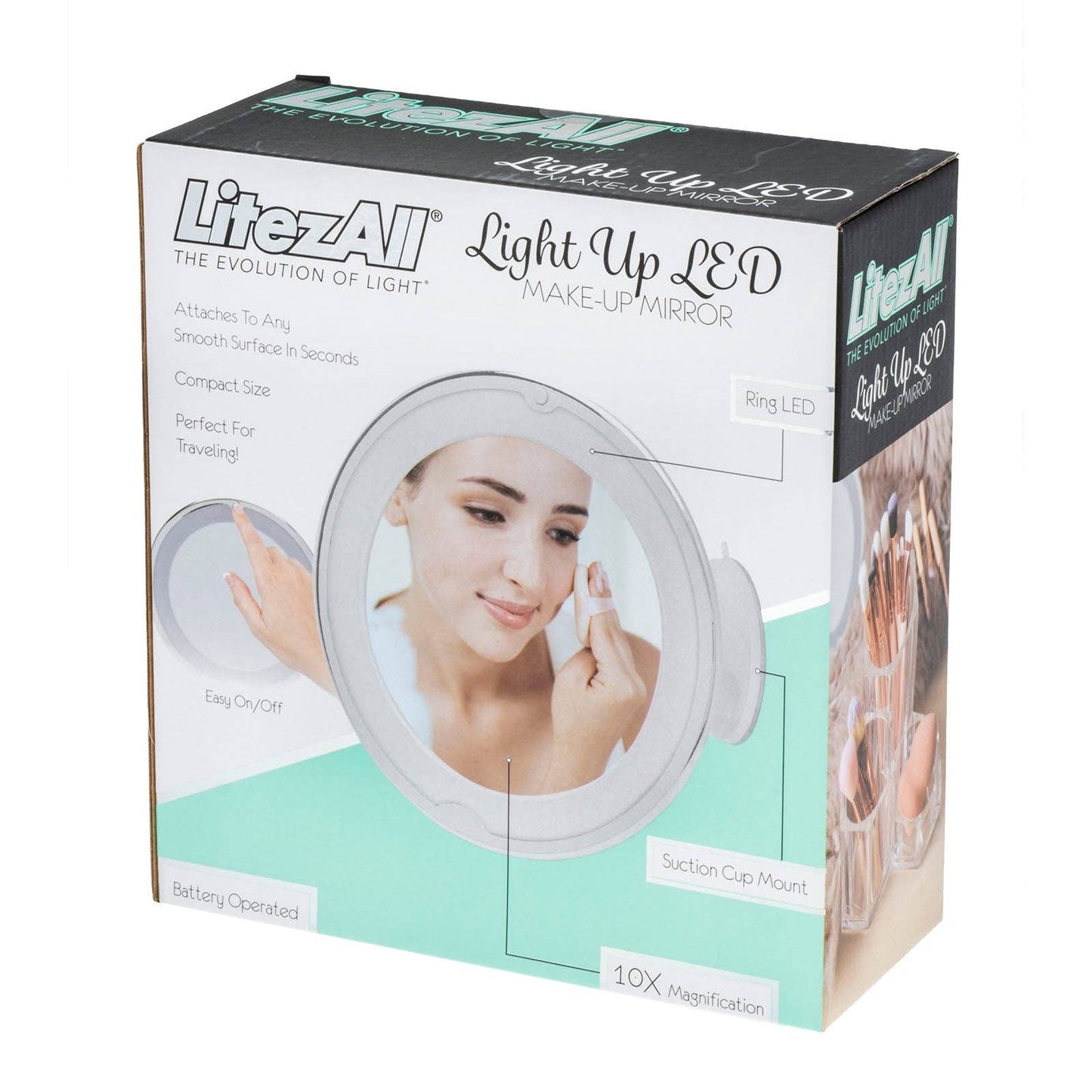 LitezAll Battery Powered Makeup Mirror with Suction Cup