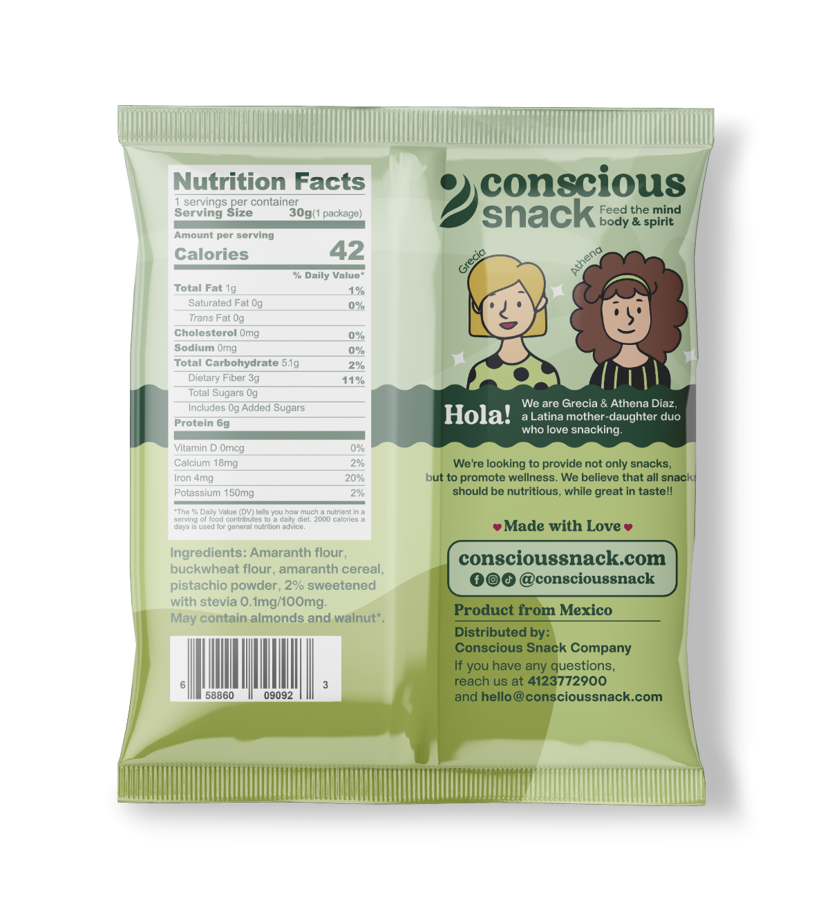 Conscious Snack Amaranth Wafers Obleas Pistachio 1.05oz