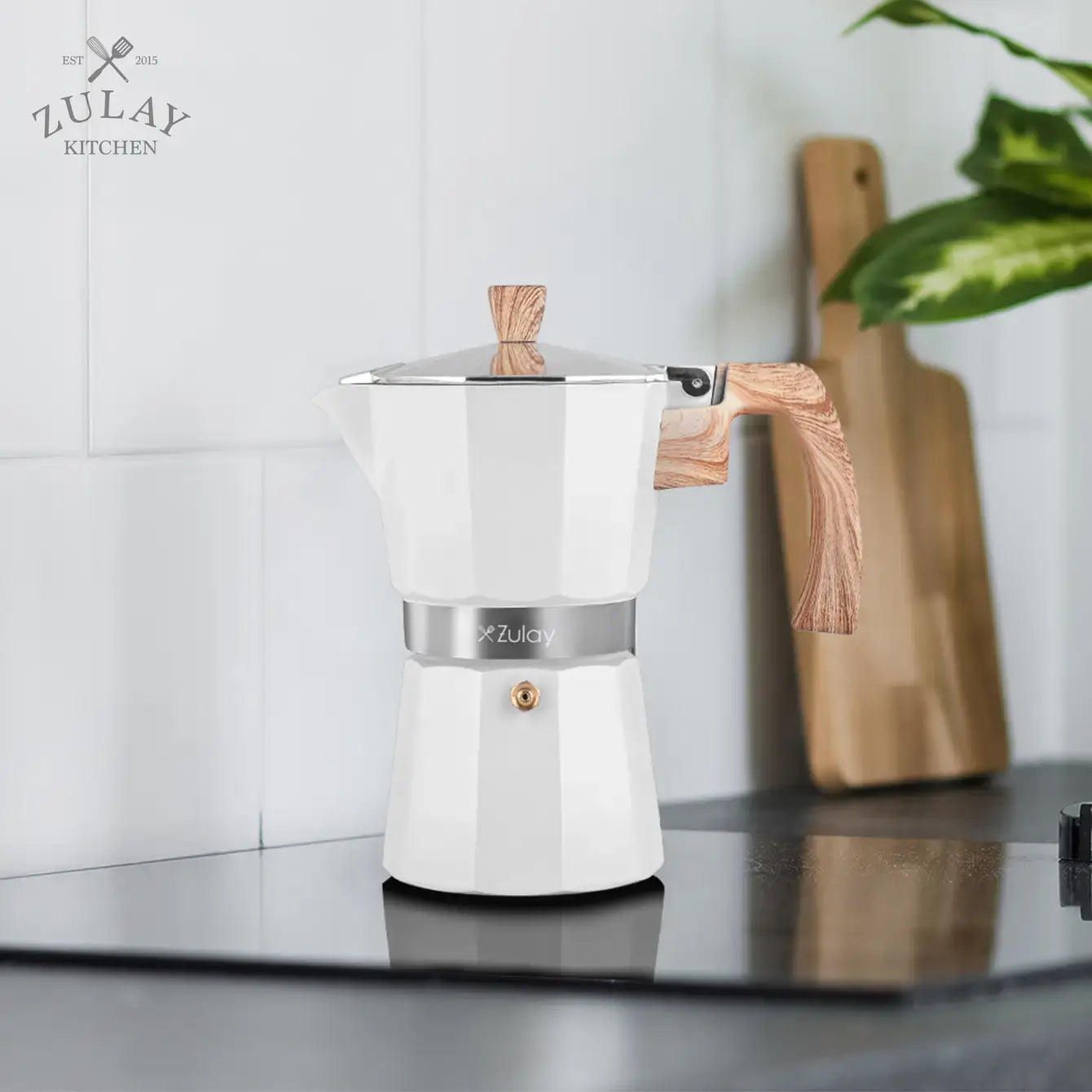 Stovetop Espresso Cup Moka Pot - 5 Cup: 5.5 cup - White