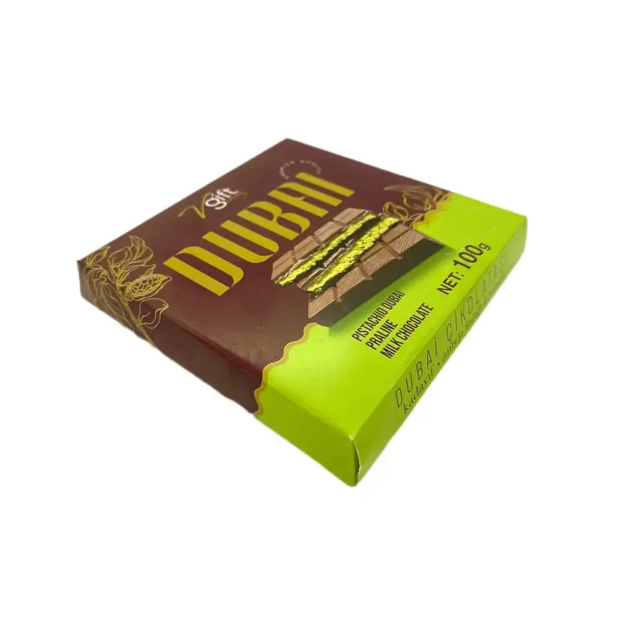 V-Gift Pistachio Praline Dubai Chocolate Bar -100g: 1 Box (100g Each-20 Pieces)