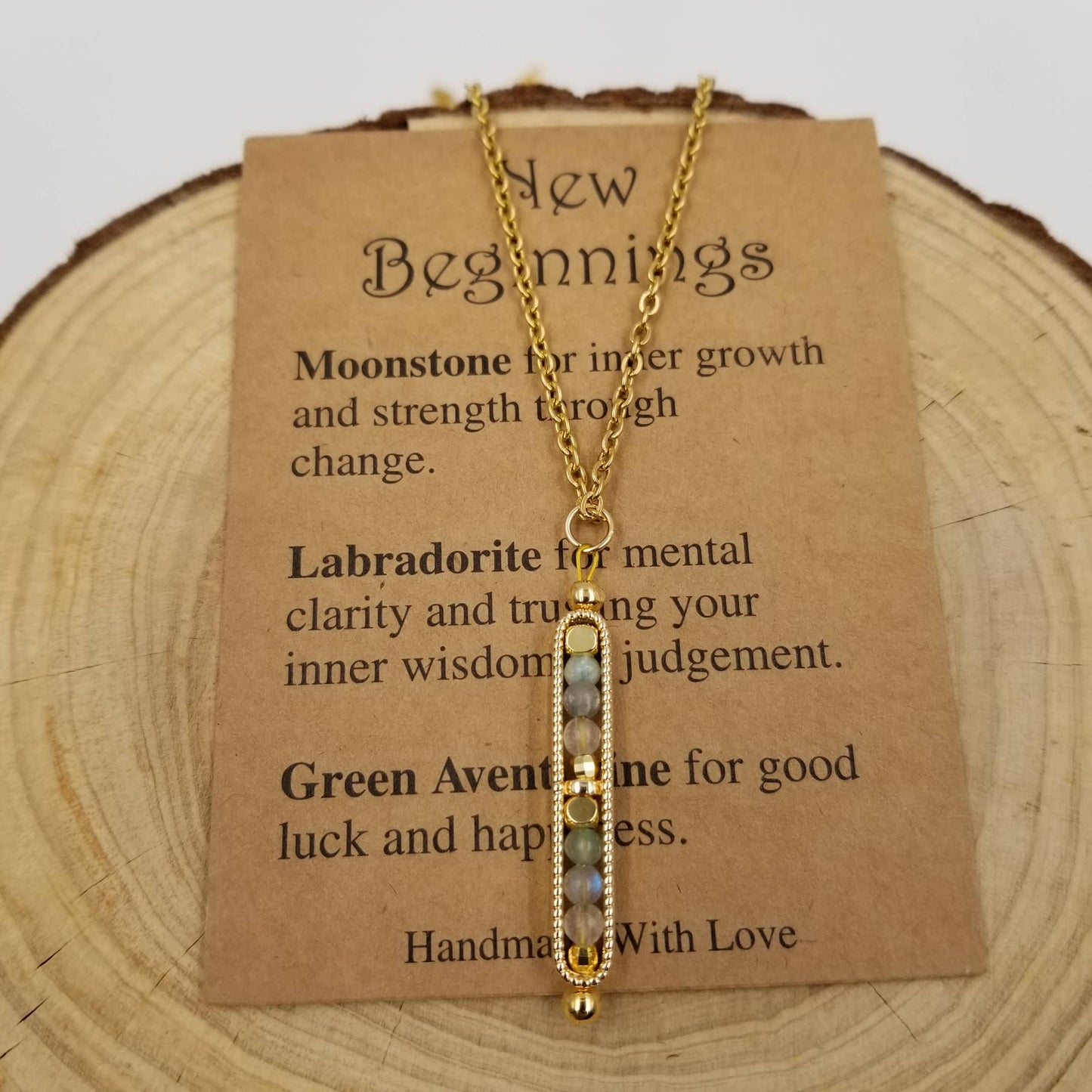 Natural Stone Wishing Bead Gift Necklace with Card: Good luck