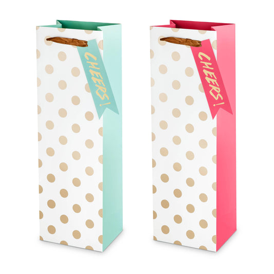 Gold Polka Dot Wine Bags - Single Bottle