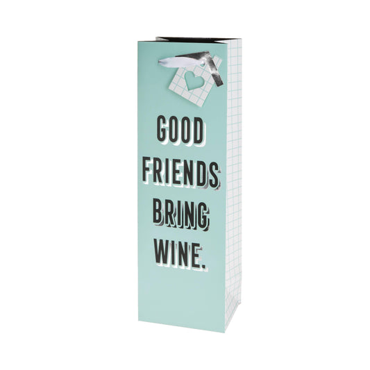 Good Friends Bring Wine Blue Wine Bag - Single Bottle