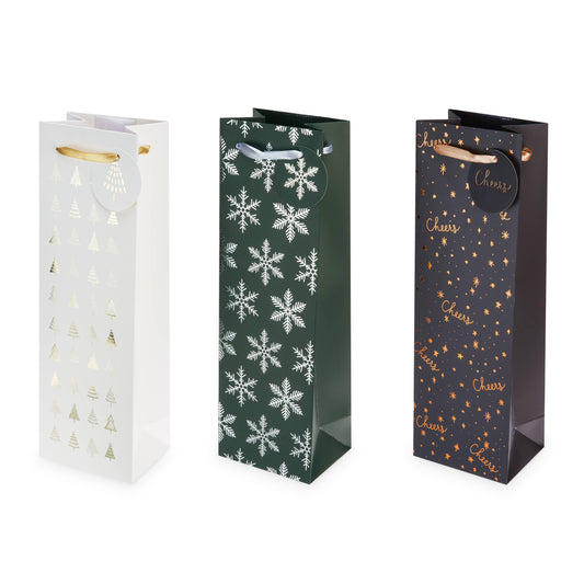 Assorted Festive Yuletide Wine Bags - Single Bottle