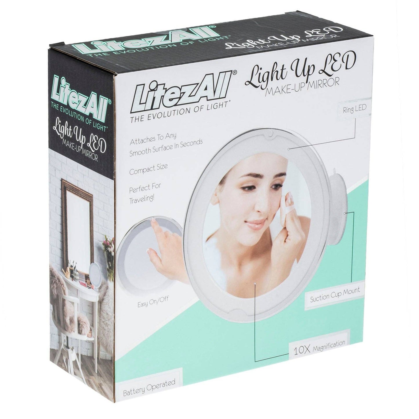 LitezAll Battery Powered Makeup Mirror with Suction Cup