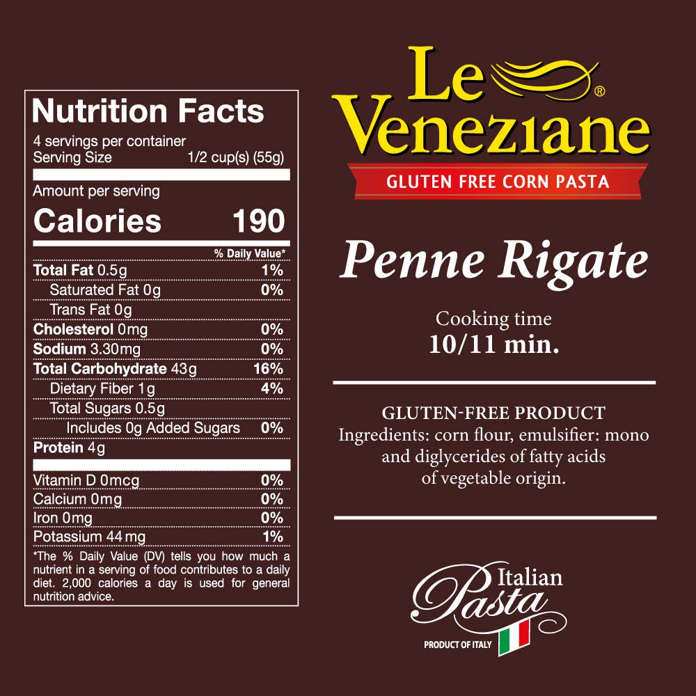 LE VENEZIANE Gluten Free PENNE RIGATE Pasta - 8.8 oz