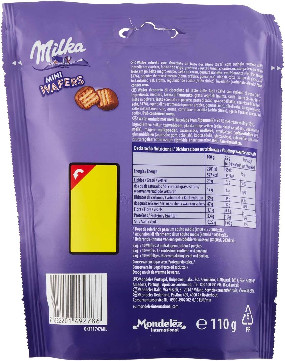 Milka Chocolate Mini Wafers 110 g 8 count
