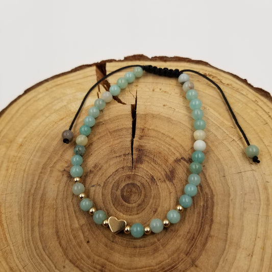 4mm Natural Amazon Stone Heart Valentine's Day Bracelt
