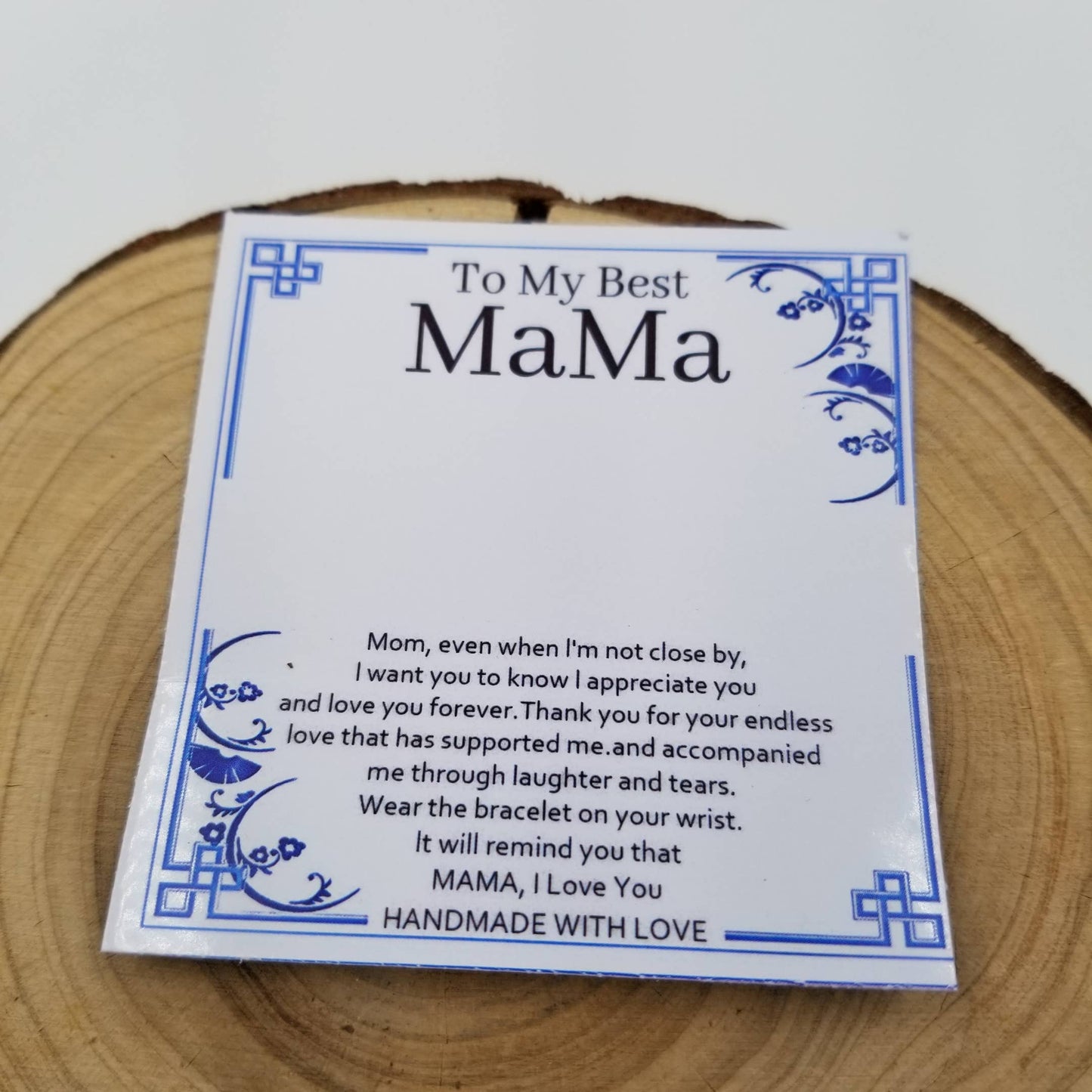 Vintage Porcelain Bead Mama Bracelet With Card