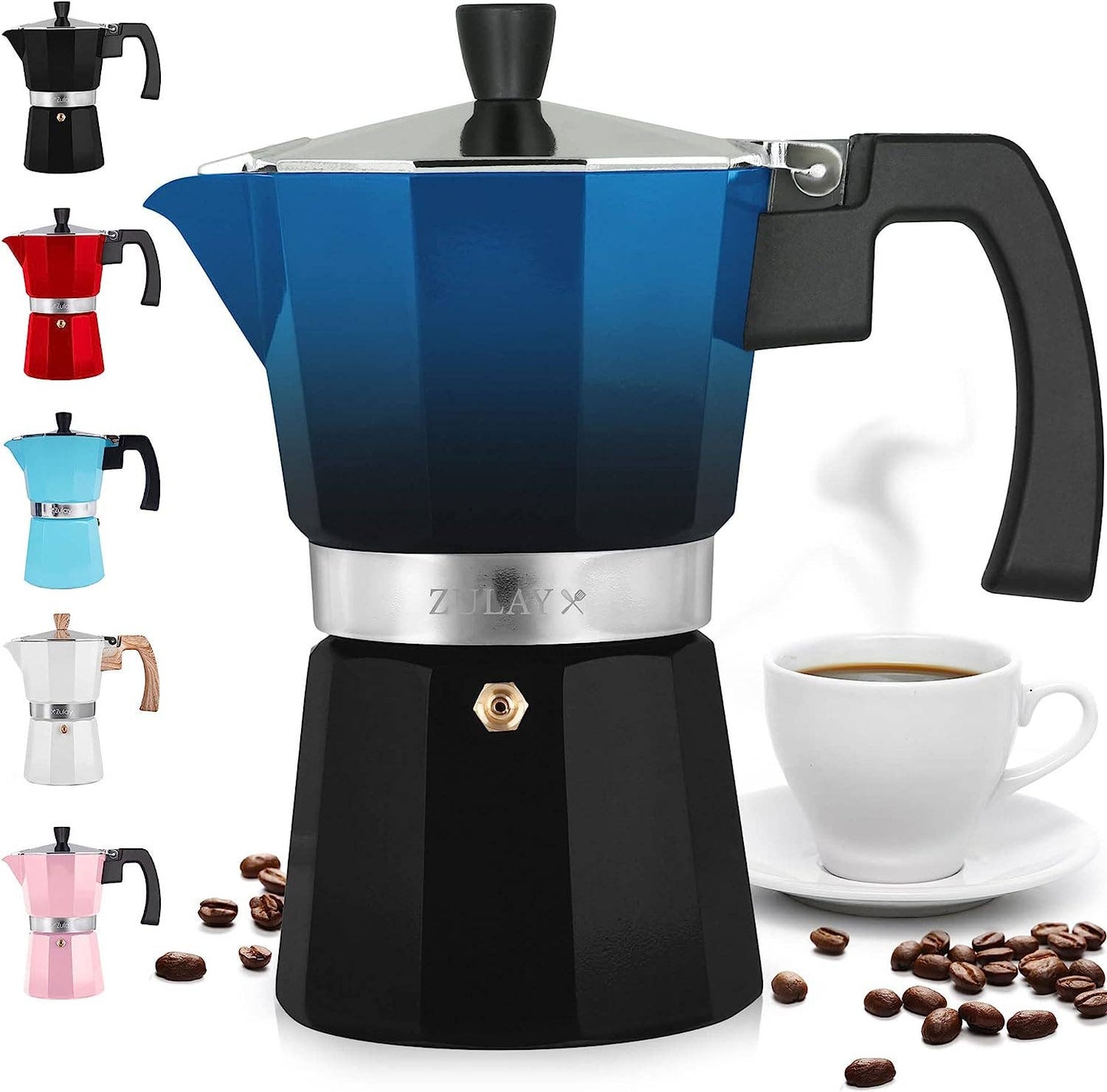 Stovetop Espresso Cup Moka Pot - 5 Cup: 5.5 cup - White