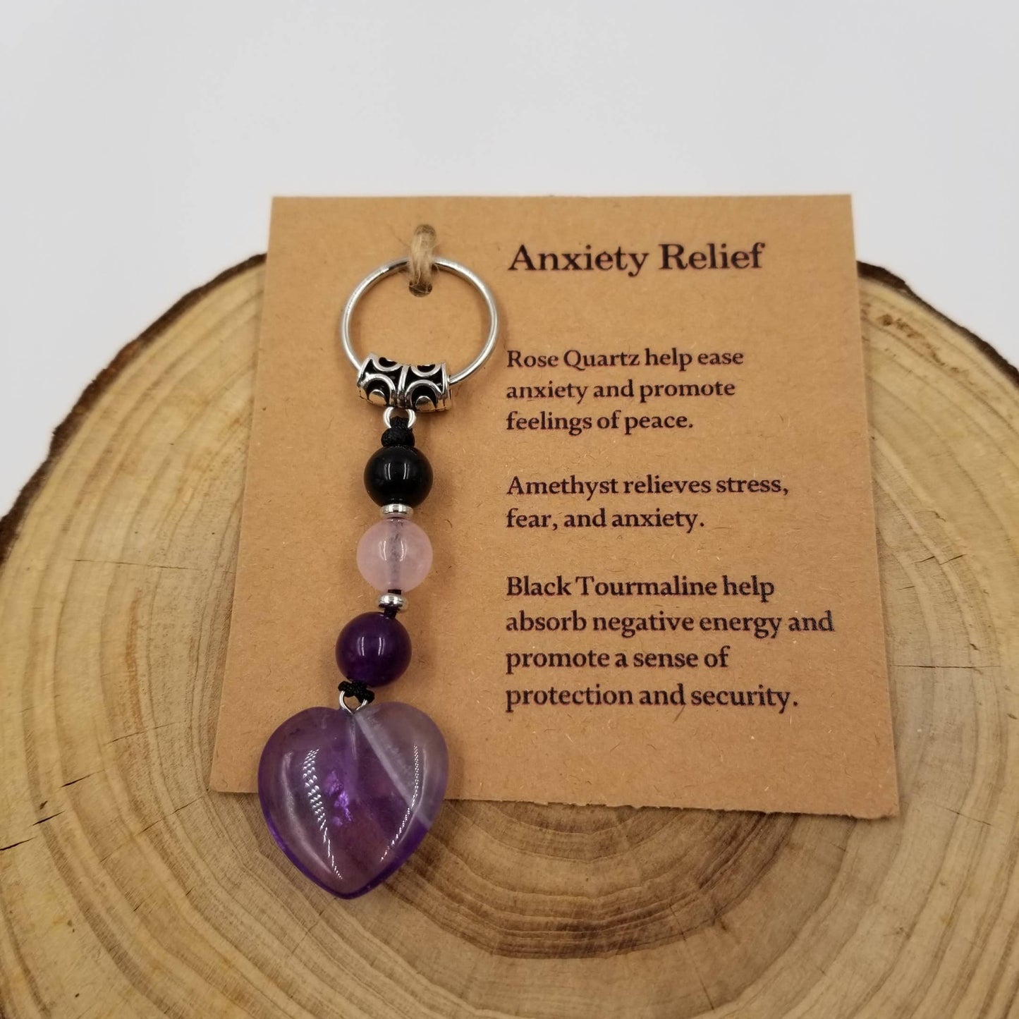 Valentine Natural Stone Heart Keychain: Purple