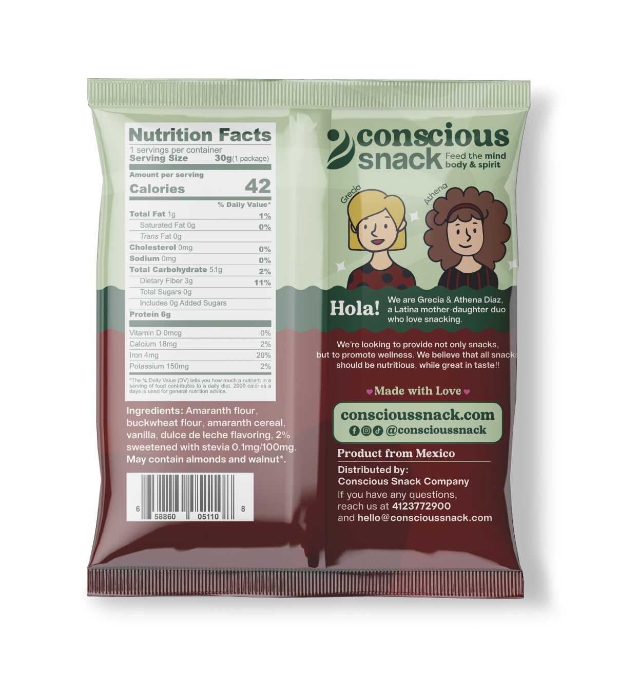 Conscious Snack Amaranth Wafers Obleas Dulce de Leche 1.05oz