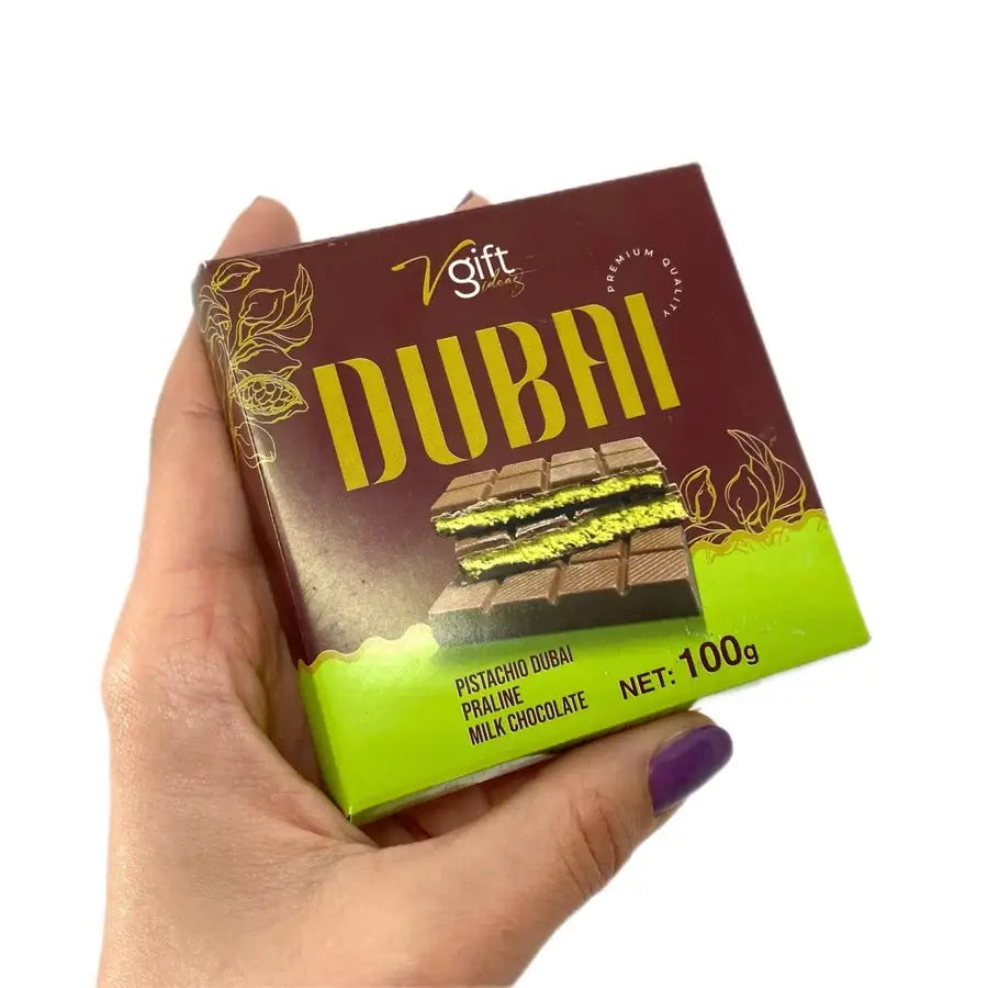 V-Gift Pistachio Praline Dubai Chocolate Bar -100g: 1 Box (100g Each-20 Pieces)